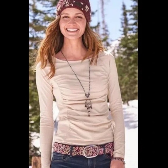 Sundance Princess Ruched Long-Sleeve Top Cream Pink XS E2 - Picture 1 of 4